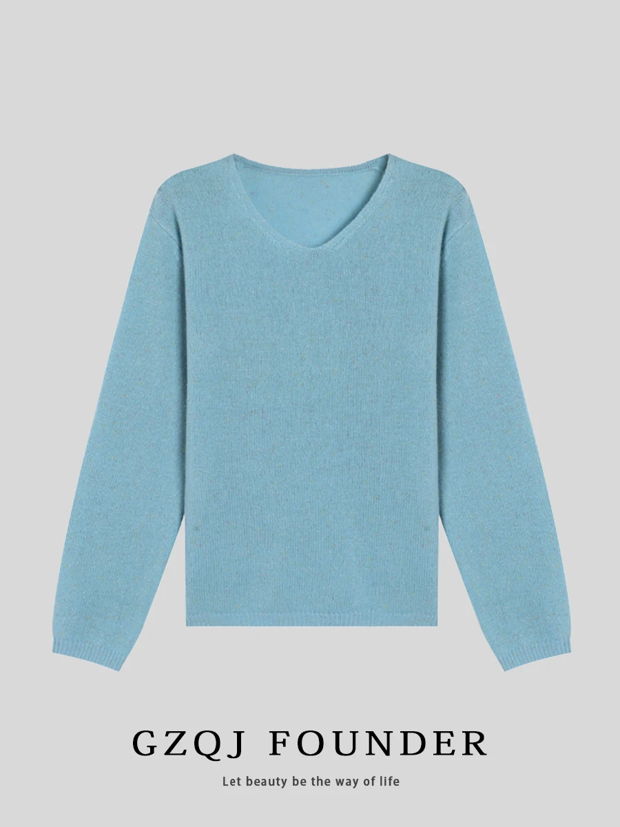 

00% Pure Wool Knitted V-Ne Sweater Women's Autumn Winter Thi Warm Fce Wrap Sle Batwing Sve Color Knitwear