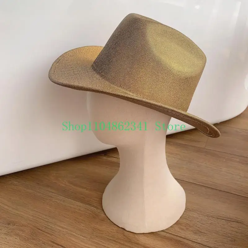 652F Christmas Shimmering Sequins Cowboy Hat for Woman Men Breathable Cowboy Hat with Adjustable Rope Felt Hat