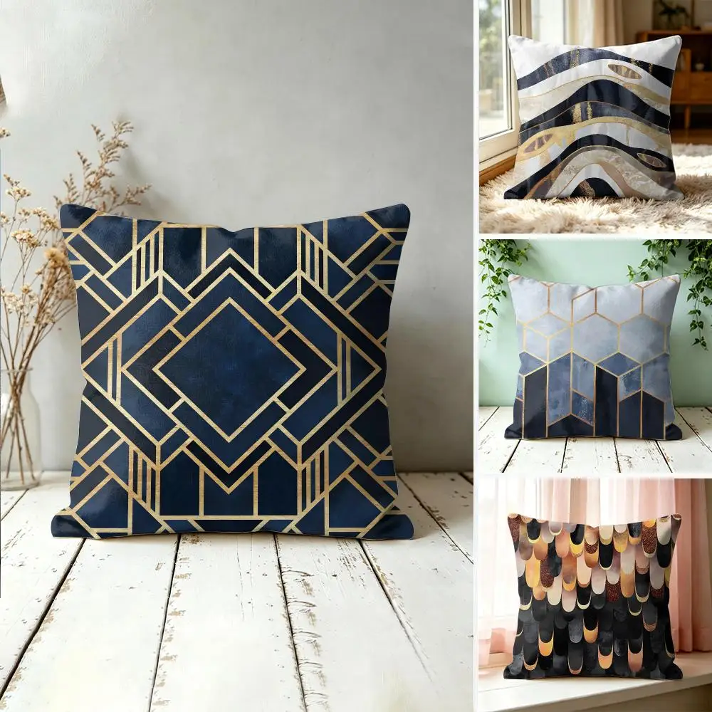 Nordic Original Geometric Marble Cushion Cover Silky Short Plush Invisible Zipper Dustproof Sofa Pillow Case For Home Decor