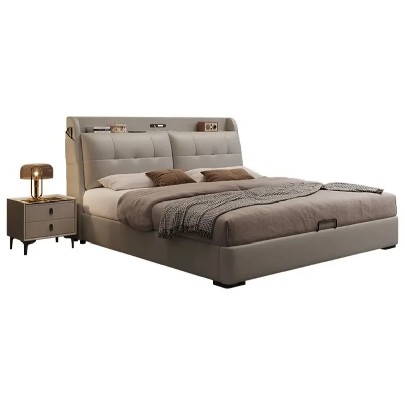 

Modern simple double bed 1.8m x 2m master bedroom queen bed multi-functional leather small apartment high box storag