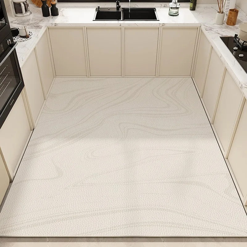 Beige Minimalism Kitchen Floor Mat PVC Anti-slip Rug Oil-proof Waterproof Leather Carpet Home Decoration Коврик Для Кухни 주방매트