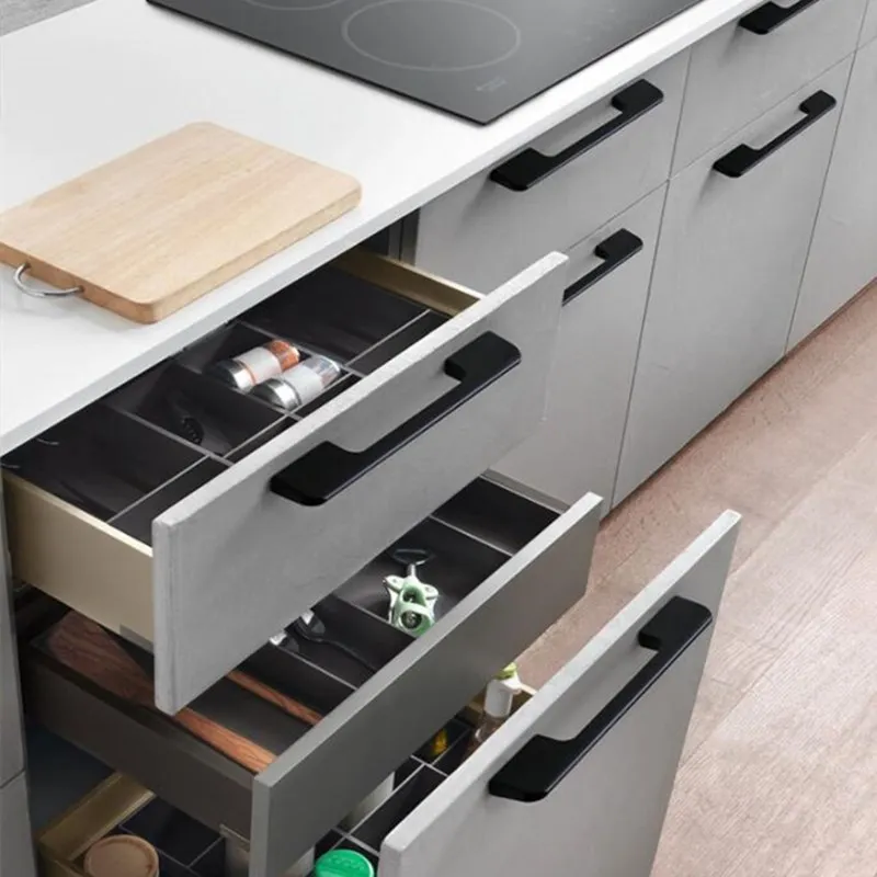 KK&FING 1PC Modern Kitchen Handles Furniture Black Aluminum Home Improvement Wardrobe Cupboard Drawer Handle Furniture Hardware