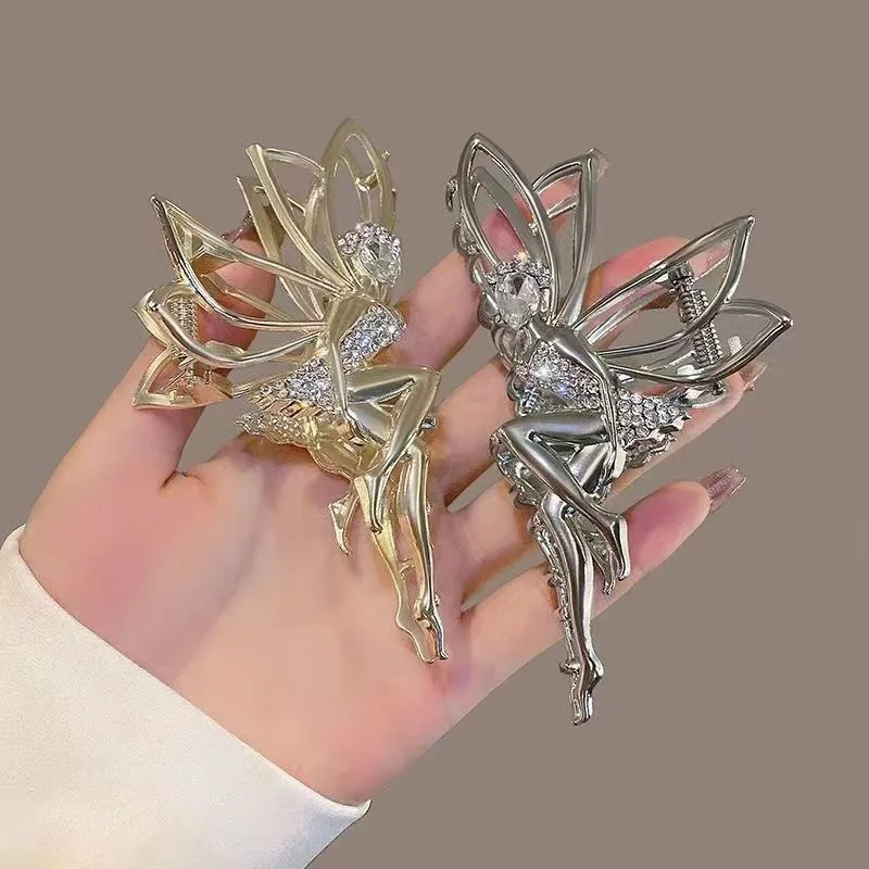 New Angel Metal Rhinestone Hair Clips Korea Ponytail Hair Grip Shark Clip Girls Retro Hair Accessories Fashion Headwear