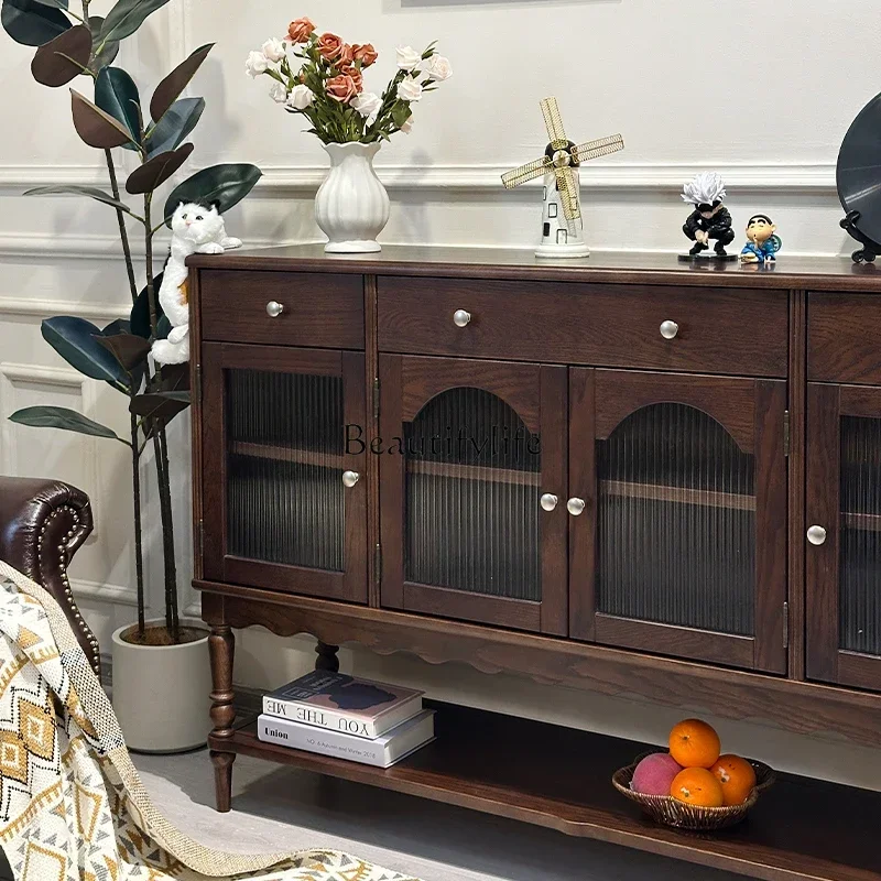 

yj5 French Retro Solid Wood Entryway Cabinet Living Room Hallway Storage Cabinet