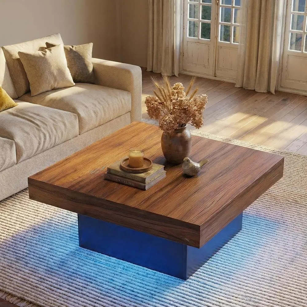 

35.5 Wooden LED Coffee Table with 21 Effects, 20 Static Colors, Adjustable Brightness & Speed, Remote Control