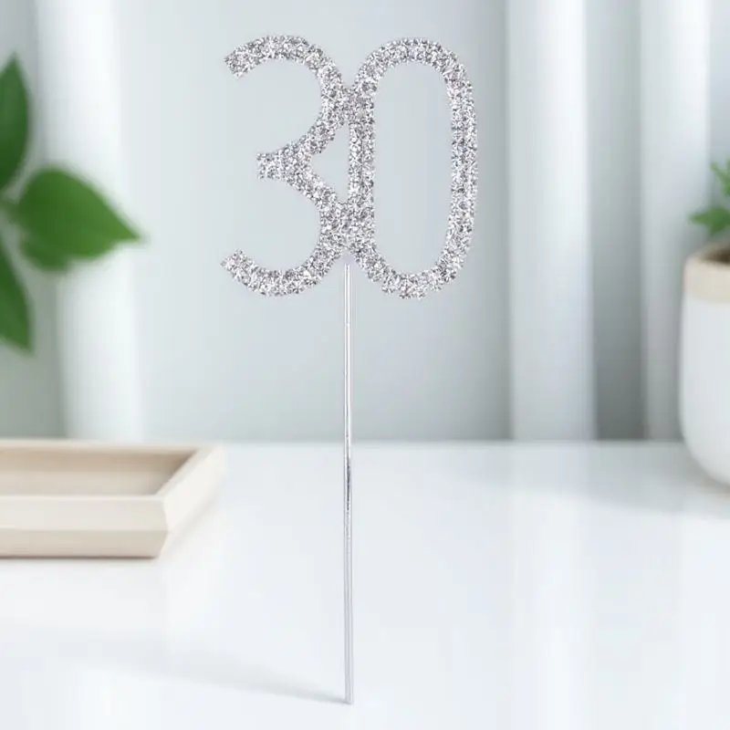 

30th Birthday Cake Topper Rhinestone Alloy Design for Wedding Anniversary Party Cake Cupcake Decoration Toppers