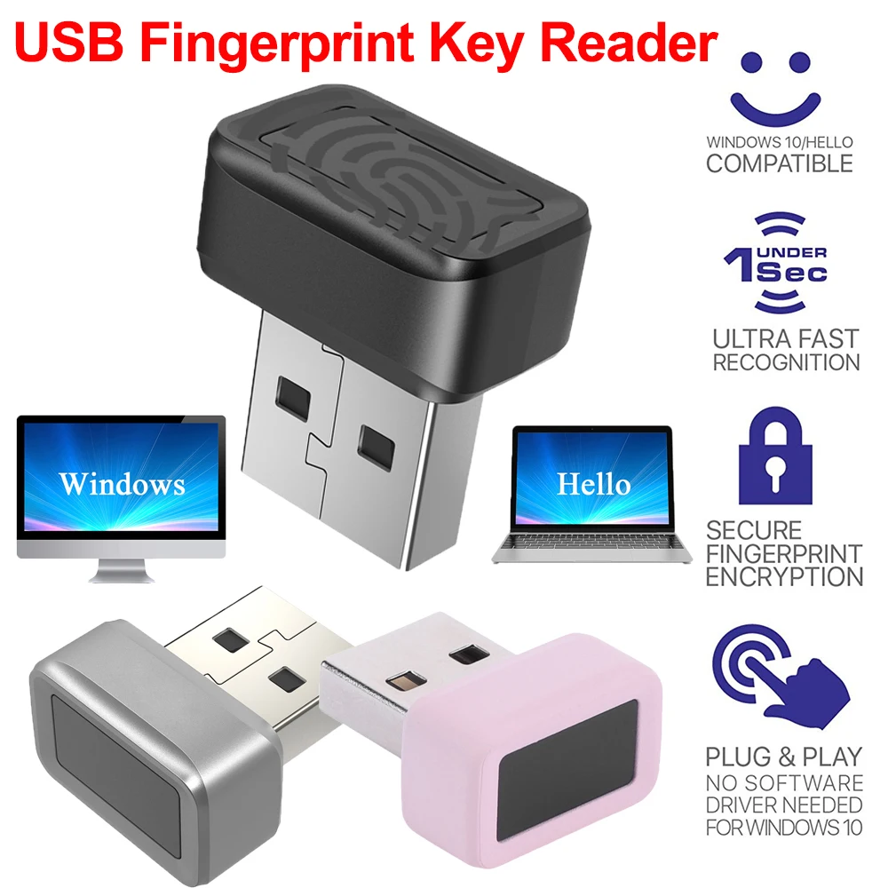 USB Fingerprint Key Reader FIDO U2F Biometric Fingerprint Scanner Windows Hello Anti-Spoofing Biometric Mini Security Key Dongle