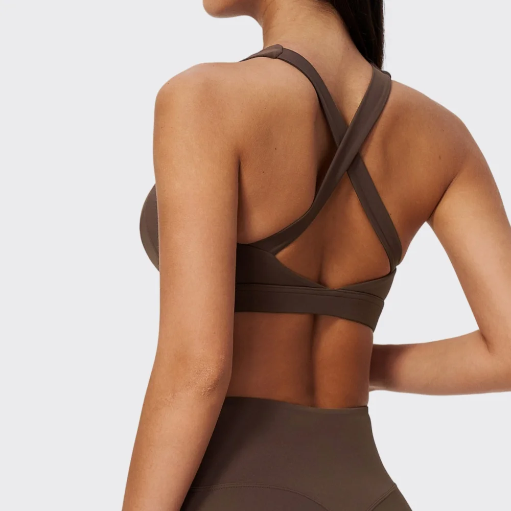 Women's Sexy Sports Bra Cross Strap Backless Fitness Vest Push Up Shockproof Running Bras Breathable Padded Fitness Underwear