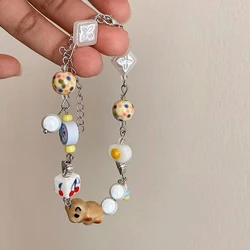 New Handmade Cream Color Matching Bracelets Design Girls Natural Stone Beaded Bracelet for Girls Party y2k Cute Jewelry Gift