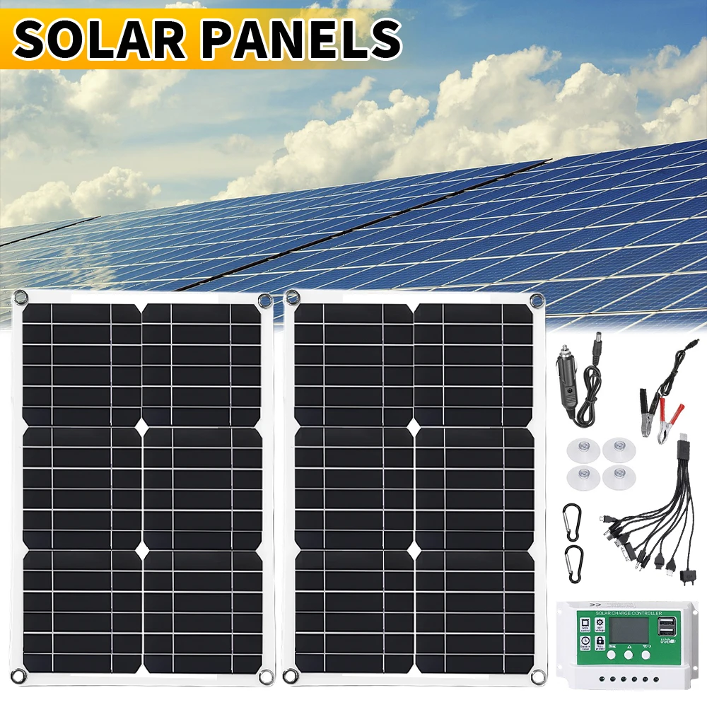 

600W Solar Panel 20V Battery Charger Dual USB With 10A-100A Controller Solar Cell Outdoor Camping for Phone Car Yacht RV Hiking