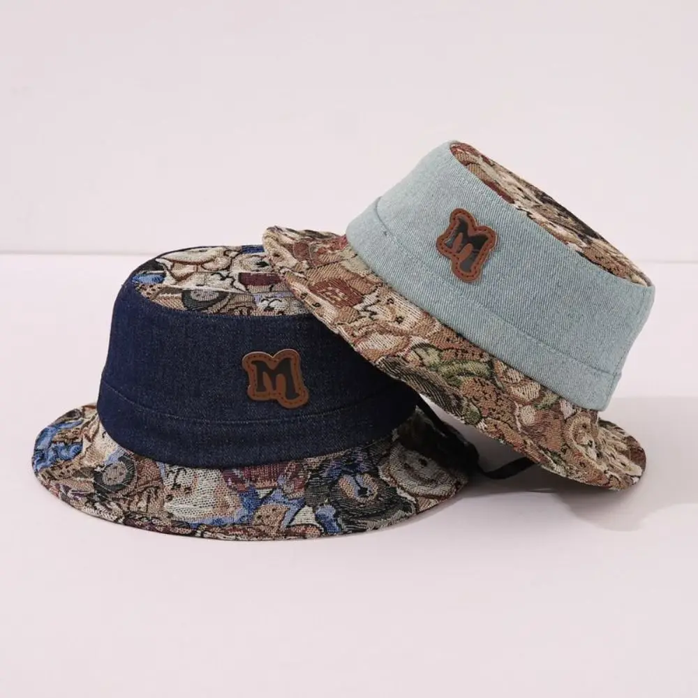 

Cute Cartoon Bear Embroidered Baby Bucket Hat Cotton Outdoor Travel Sun Cap Anti-UV Boys Fisherman Cap 2-5 Years old