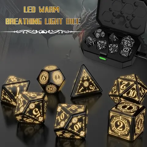 7 Pcs Rechargable Glowing LED Dices Role Playing Game Polyhedral Dices LED Electronic Dices for Tabletop Game Player