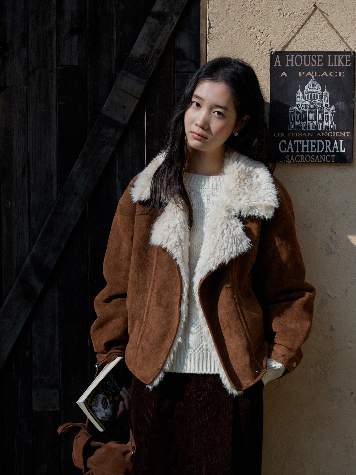 

MIXABO Retro Suede Fur Jaet Women's Winter Thiened Brown Collar Fake Fur Parka ort Sle Polyester Fiber Inner Material