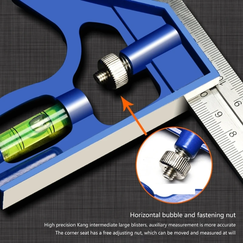 Woodworking Tool Adjustable Combination Try Square Ruler with Level