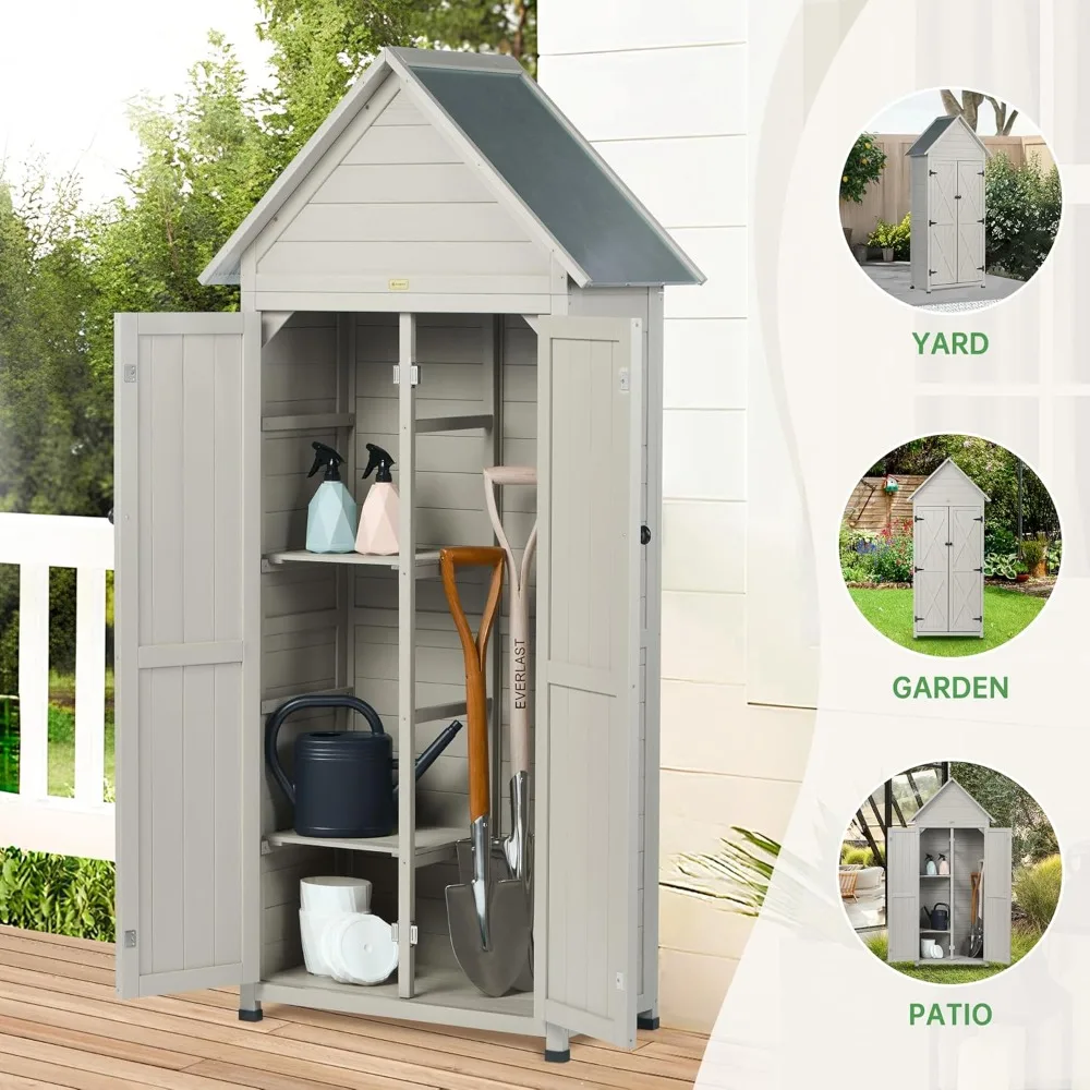 

Outdoor Storage Shed with Floor & Adjustable Shelves, Wooden Garden Tool Cabinet Weatherproof, 71" Vertical Patio, Customized