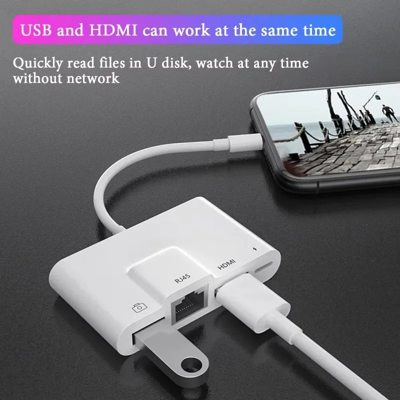 Universal Type-C and Light-ning To HDMI Digital Av Adapter USB/OTG Hub for I-Phone/i-Pad 1080p TV Mic Audio LiveStream Converter