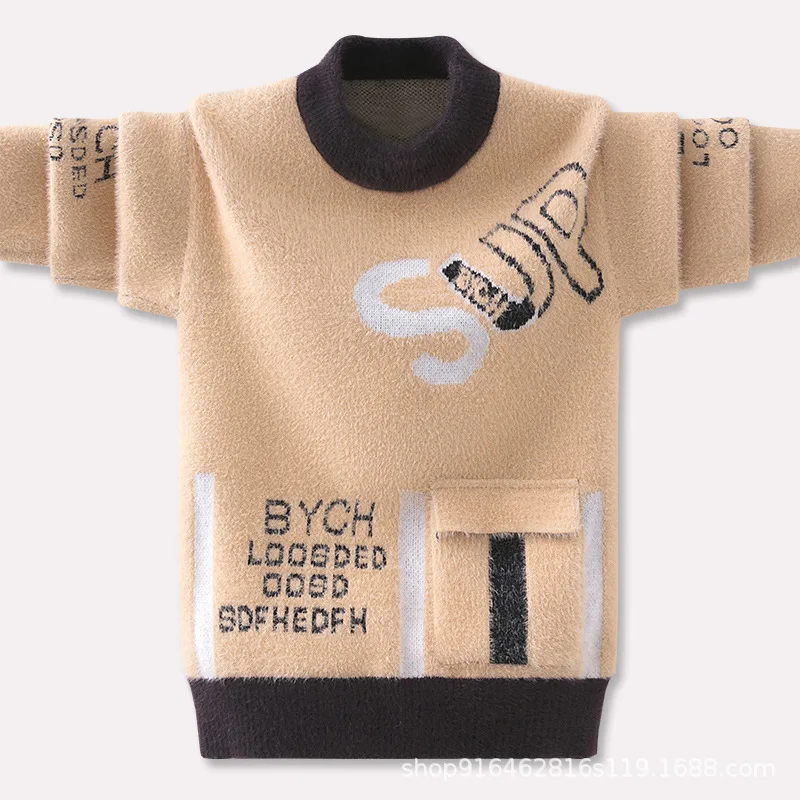 Boys' Soft Plush Sweaters 2023 Autumn Winter New Children's Pullover Knitting Wear Children's Knitwear Boy Sweater Trendy