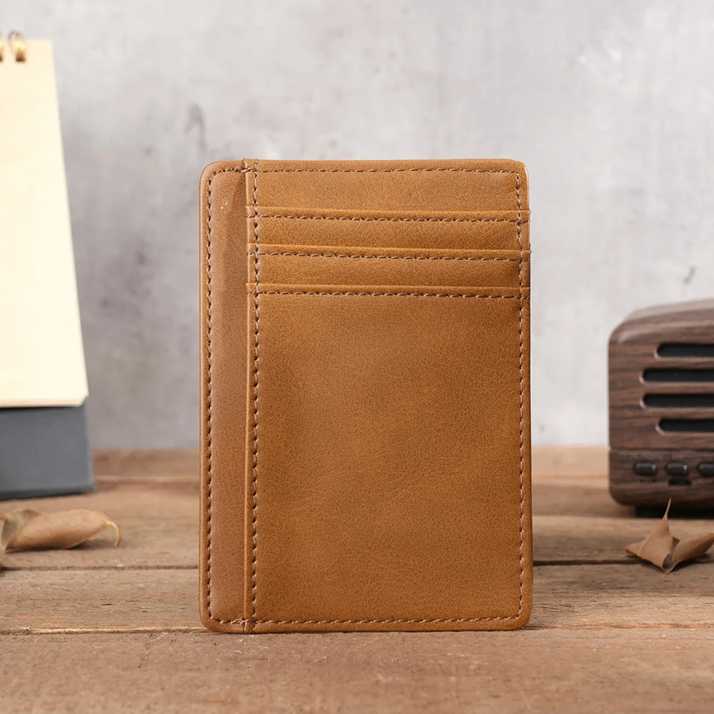 Portfel na karty męskie w stylu vintage z ekoskóry, ultracienki, na karty bankowe i kredytowe, z laserowym grawerem, idealny na prezent świąteczny.