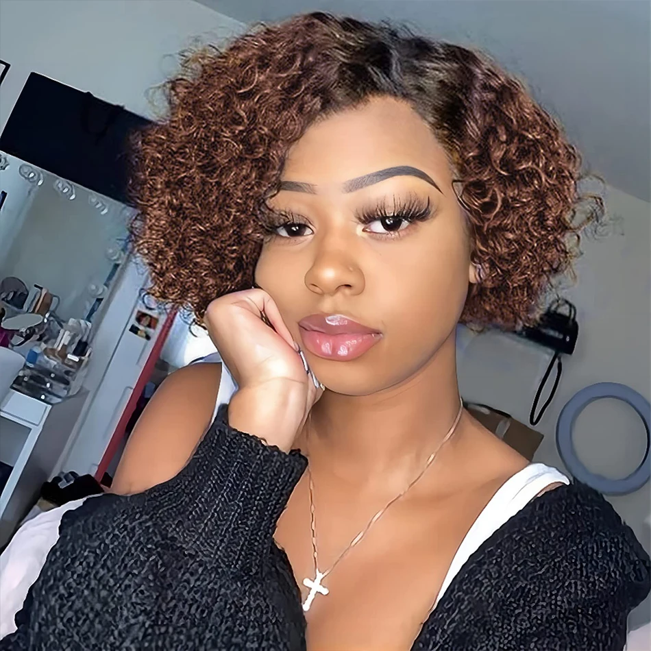 

DreamDiana 100% Malaysia Hair Ombre Bob Wig Human Hair Short Curly Wigs For Black Women 13X4 Lace Front Glueless Jerry Curl Wigs