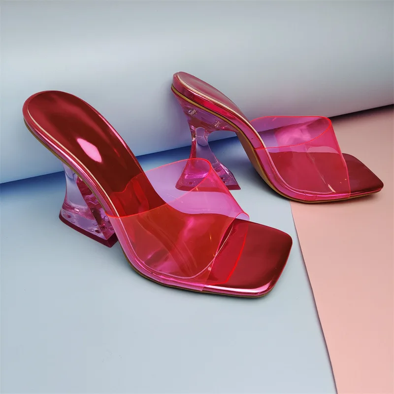 Transparent Sandals Women Square Toe PVC High Heels Summer 2023 New Crystal Designer Sandals Fashion Chunky Heel Sandals