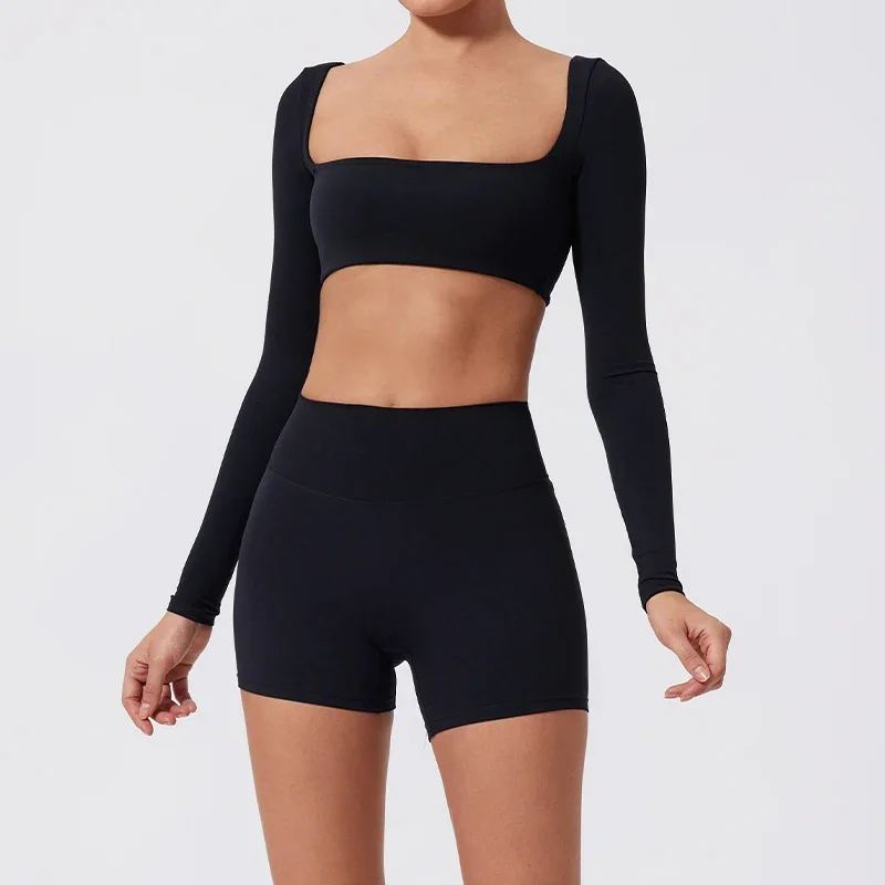 New Long sleeve Shirt Sports Set Women Fitness Tights Yoga Set Crop Top Running High Waist Gym Set Womens Outfits Yoga Clothing