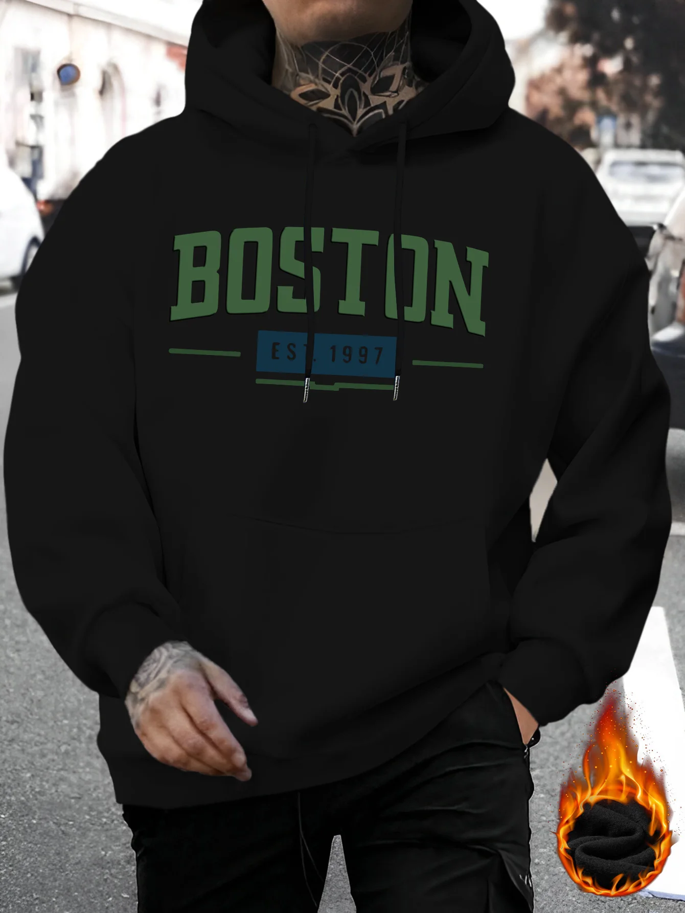 

Мужская толстовка с буквенным принтом Boston, полиэстер, шнурок, стандартный крой, осень/зима