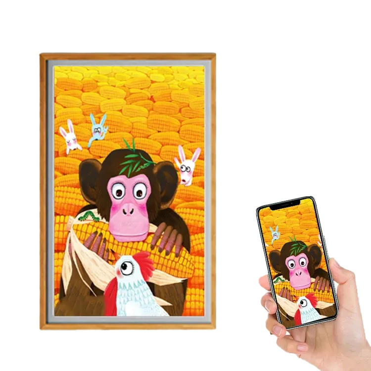 21.5-Inch Digital Video Frame with USB NFT Art Display Wood Frame Touch Screen LCD Clock MP3 Audio LED Screen