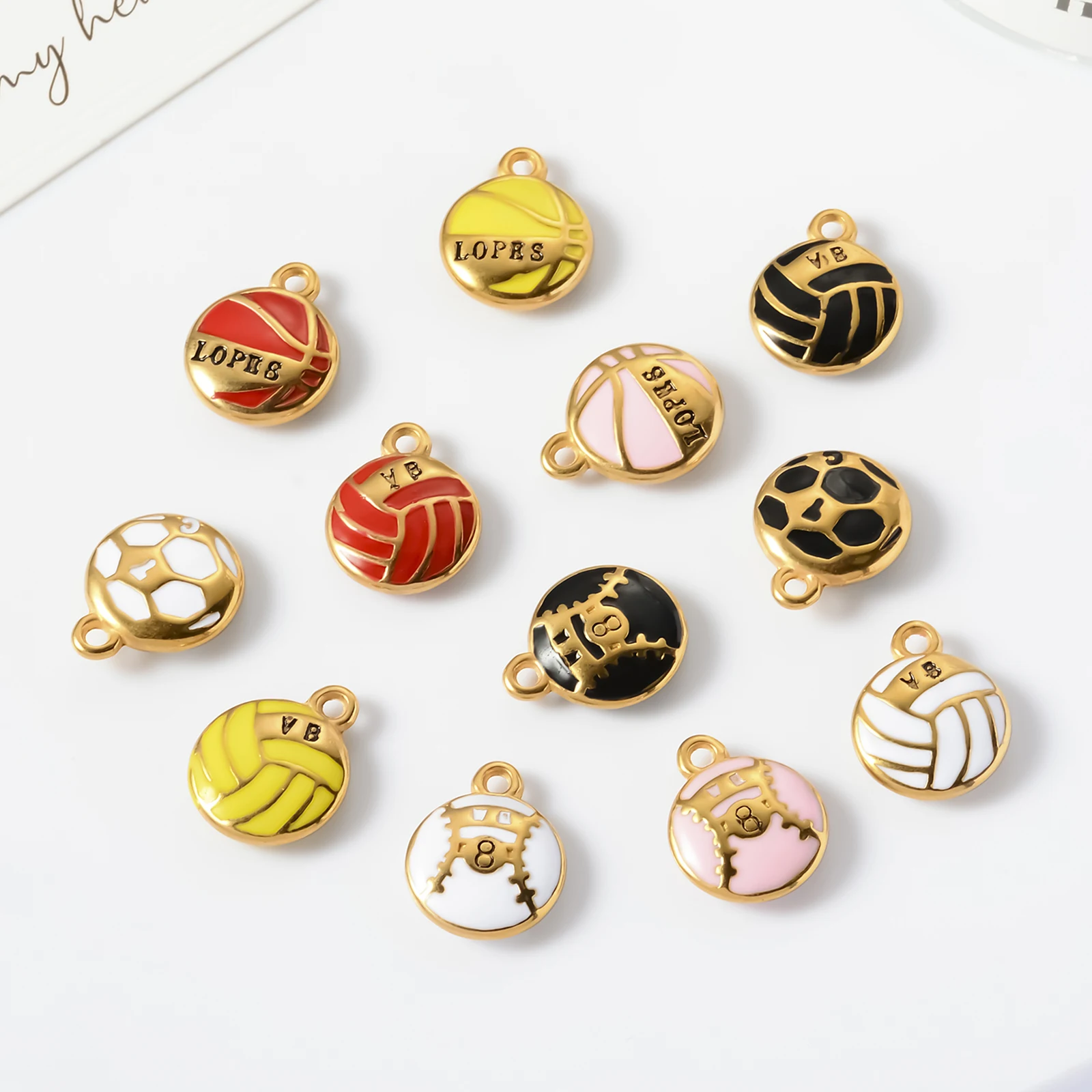 

3Pcs Enamel Round Ball Soccer Charm Sports Pendant Fit Bracelet Necklaces DIY Handmade Jewelry Finding Stainless Steel Accessory