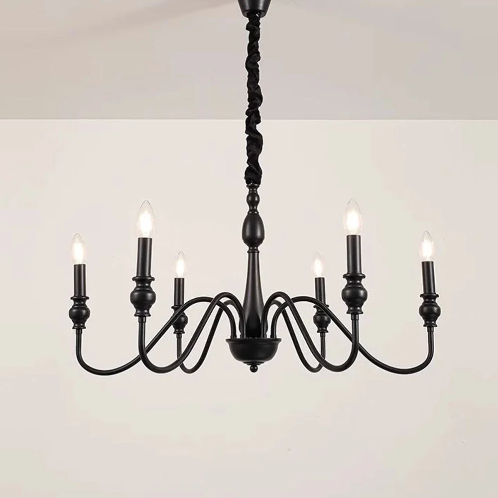 Indoor Retro Hanging Lighting Candlestick Style Chandelier Iron Pendant Light Black Chandelier for Living Room