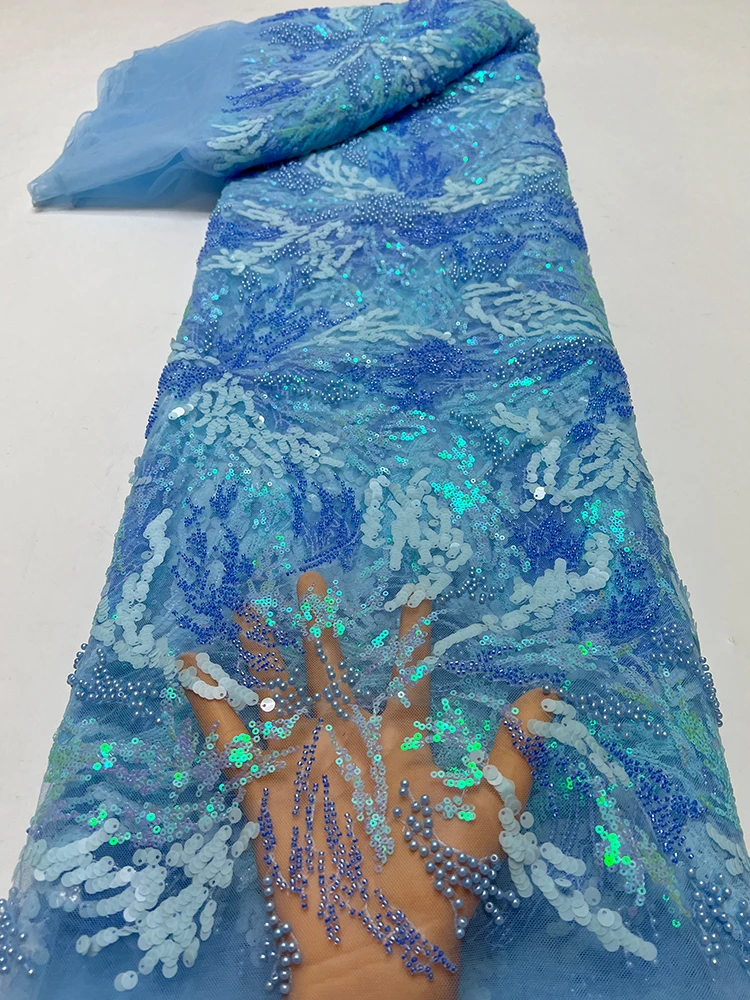 

Purple Embroidered Fabric Bead Sequin Dress Material for Wedding Gown Children's Clothes Home Fabric