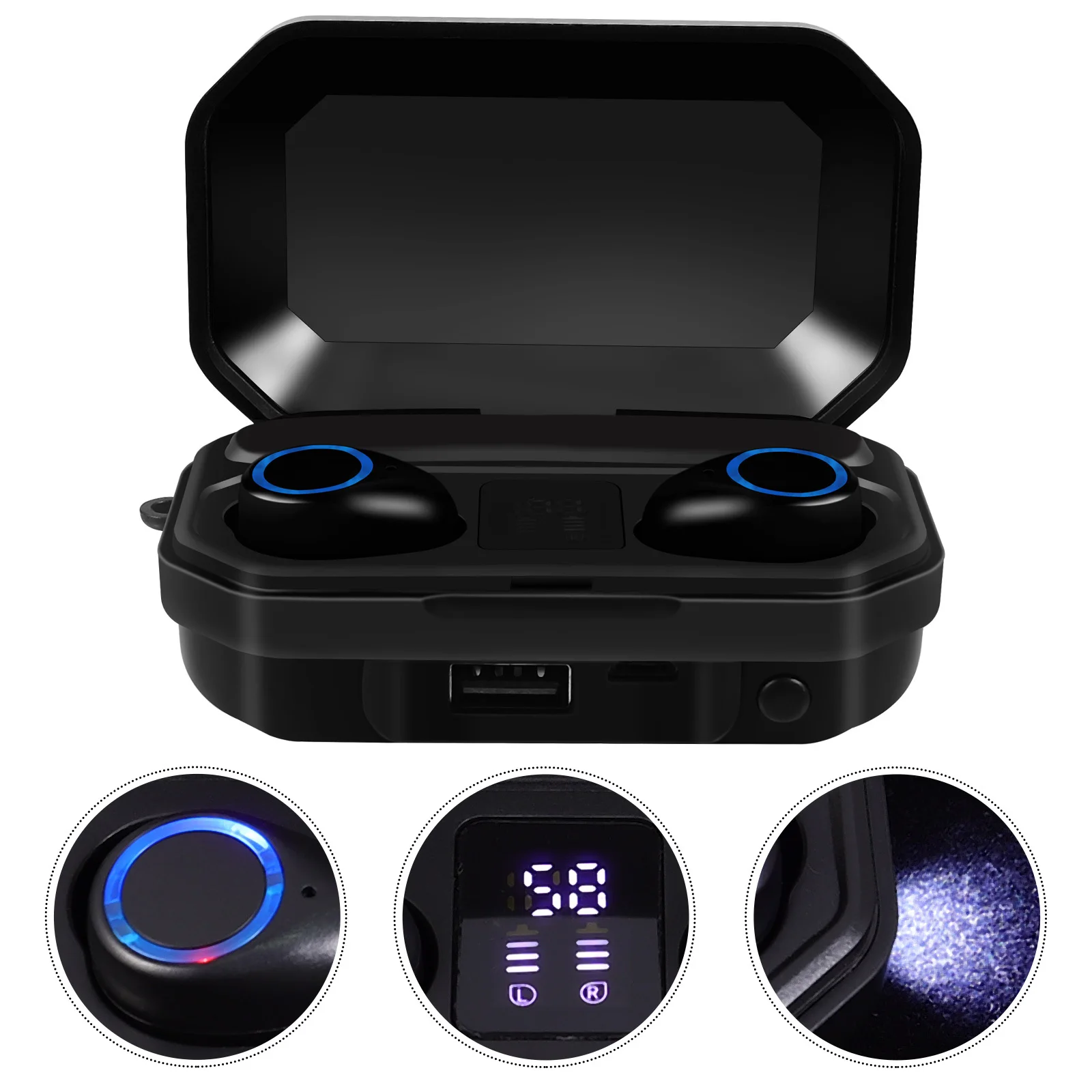 

1Pair Earphones Portable Wireless Stereo Headphones in-Ear Mic Ergonomic Sports Display