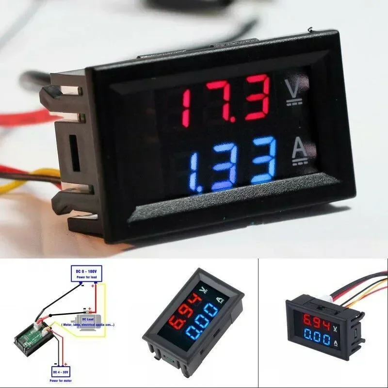 Dual LED Digital DC 100V 10A Voltmeter Ammeter Voltage Current and Power Meter Two color LED Display Two in Function