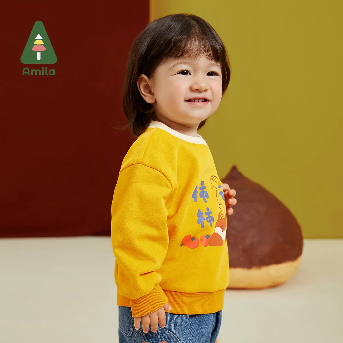 Amila Baby 2023 autunno nuovo contrasto scollo stampa calore Yunrou felpa con cappuccio in cotone per ragazzo ragazze moda bambini vestiti