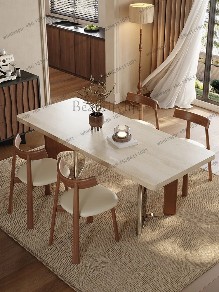 Hanging dining table under travertine rock slab Solid wood household medium and ancient style rectangle