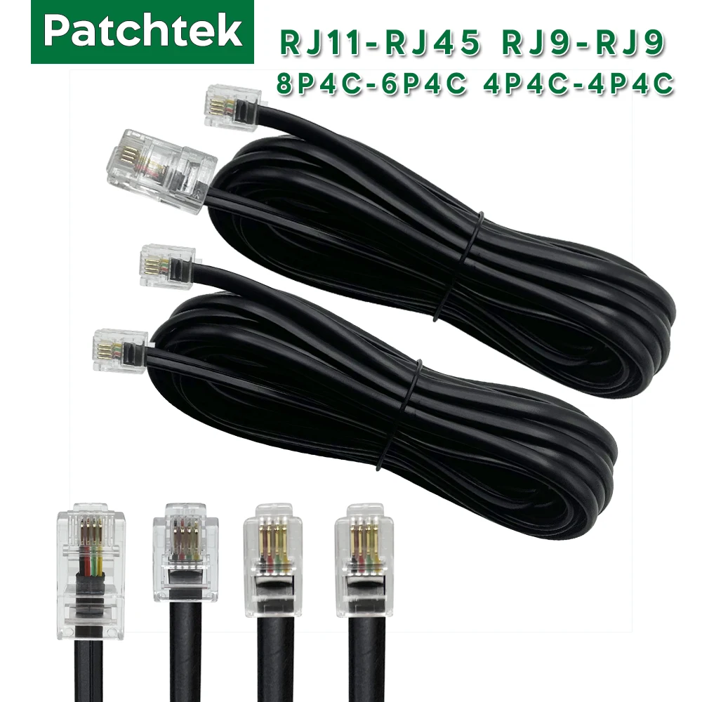 PATCHTEK RJ11 a RJ45 / RJ9 a RJ9 Cable telefónico Adaptador 8p4c 6p4c 4p4c Cable de datos de extensión de voz de auricular modular