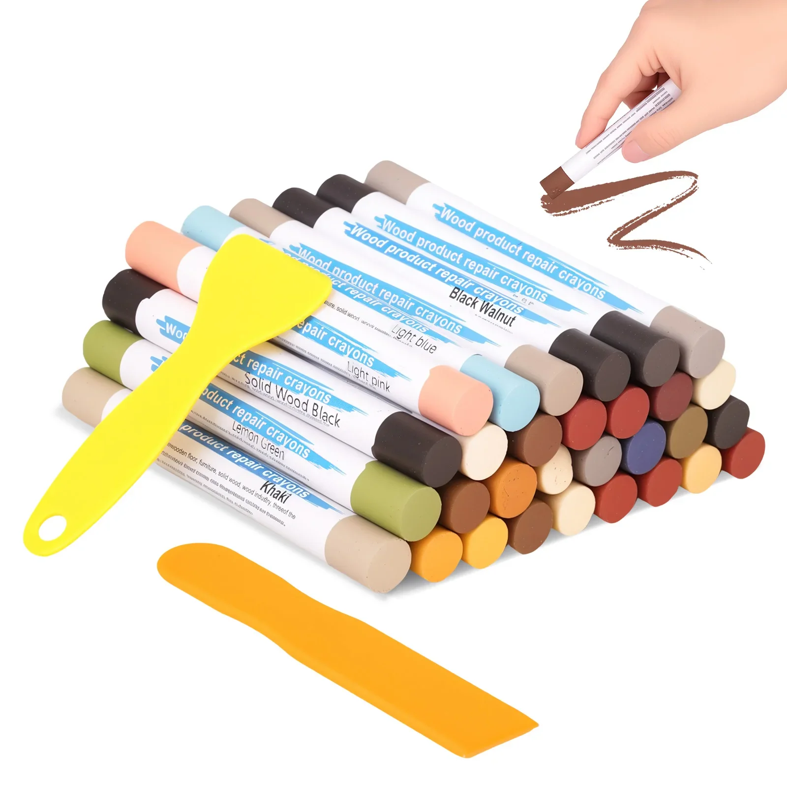 30Pcs Wood Filler Stick Multiple Colors Wood Filler Putty Stick Furniture Repair Kit for Baseboard Cabinet Door Laminate Floor