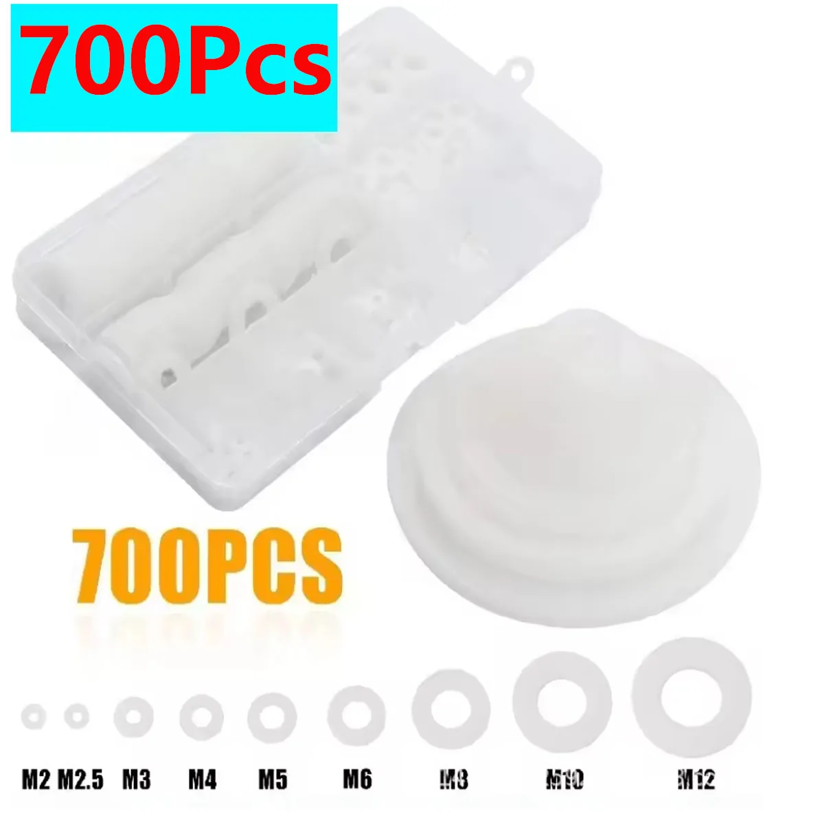 

700/1400Pc Nylon Washer Flat Ring Washers White O-Ring Sealing Kit For Plug Seal Hose Gaskets Kit M2 M2.5 M3 M4 M5 M6 M8 M10 M12