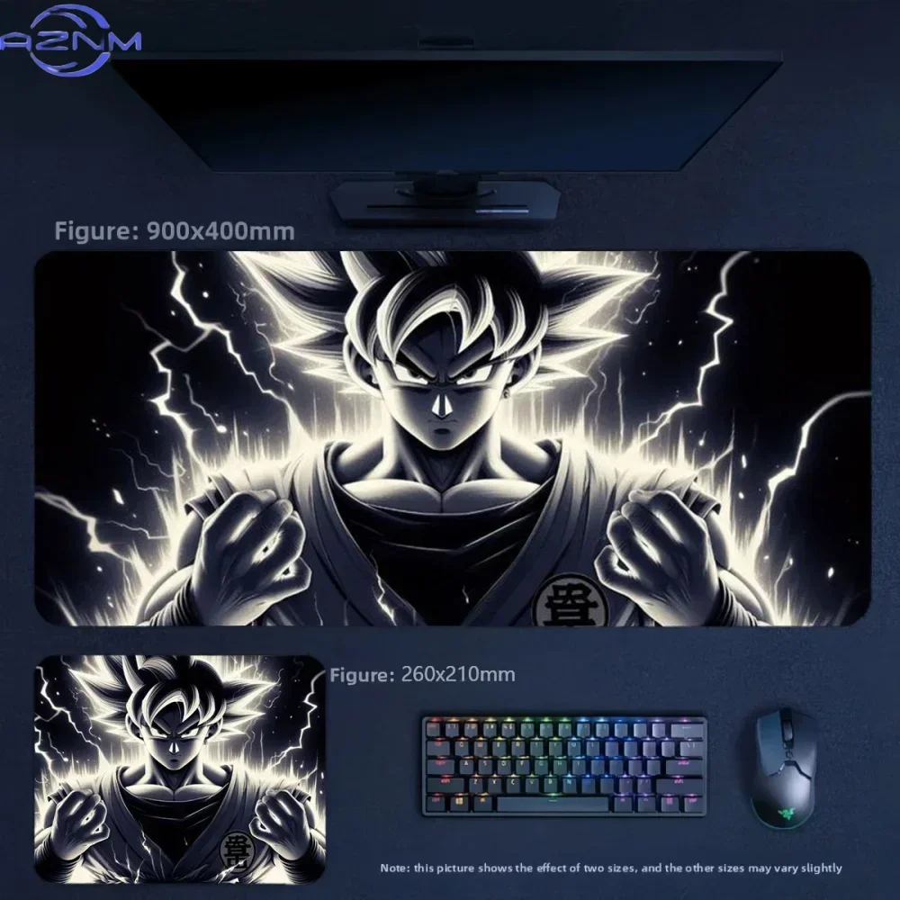 Anime Dragon Ball Goku Black White Lightning Effect Large Mousepad Rubber Non-Slip Gaming Desk Mat Keyboard Pad for Home Office