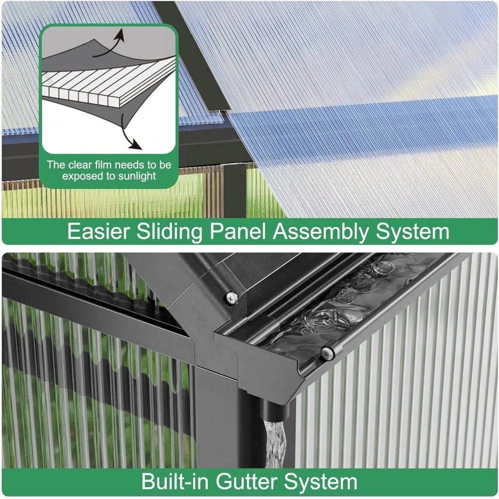 Комплект теплицы из поликарбоната, 8x6x6 футов снаружи, сверхмощный зеленый дом с дверью на окнах для сада на заднем дворе, прогулка на открытом воздухе