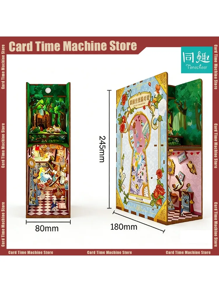 Tonecheer Alice's Avonturen in Wonderland Boekenhoek Poppenhuis DIY Diorama Modelbouwset 3D Houten Puzzel Houten Boekensteun Decoratie - afbeelding 2