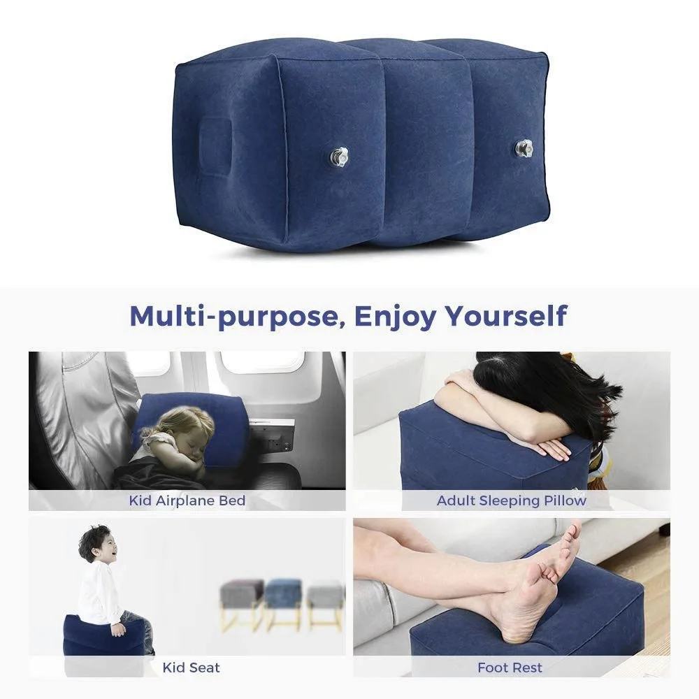 Inflatable Travel Foot Rest Pillow for Kid Comfortable Flight Sleeping Footrest for Airplane Car Bus Adjustable Travel Accessory