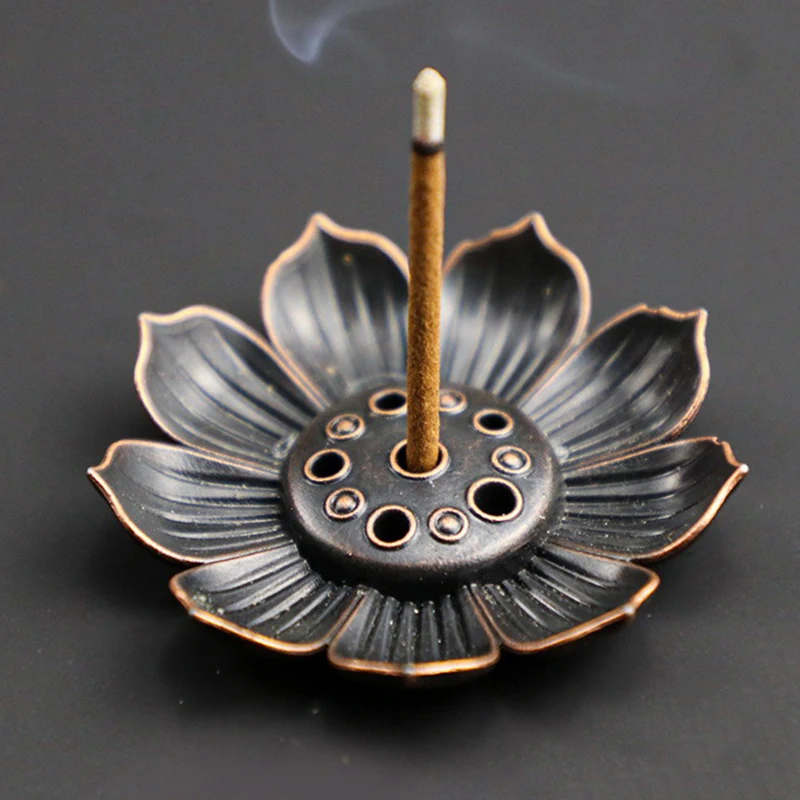△ 1PC Alloy Incense Burner Stick Holder Plate Buddhism Lotus Censer Bronze Nasturtium Incense Burner