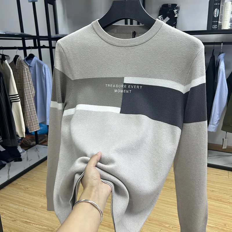 

Мужской свитер Slim Fit с круглым вырезом, повседневный, без этикетки, комфортный, дышащий, в стиле пэчворк, для дома