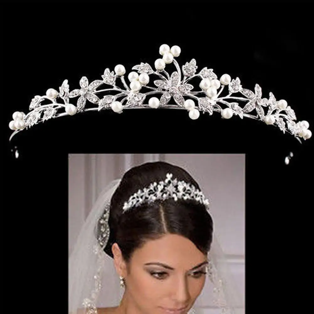 Bride Pearl Tiaras Crown For Wedding Bride Party Crystal Pearls Diadems Princess Birthday Head Ornaments Fashion Accessories