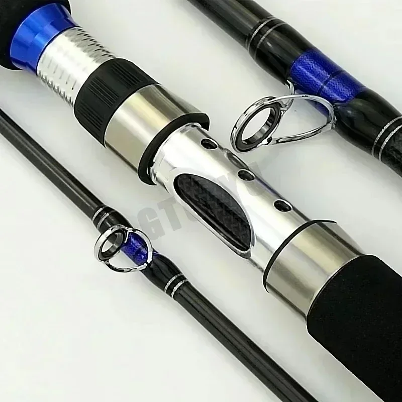 1.8M 2.1M Portable Fishing Rod Travel Surf Saltwater Heavy 3-Piece Carbon Spinning Rod 30-50lb Boat Jigging Trolling Fishing Rod