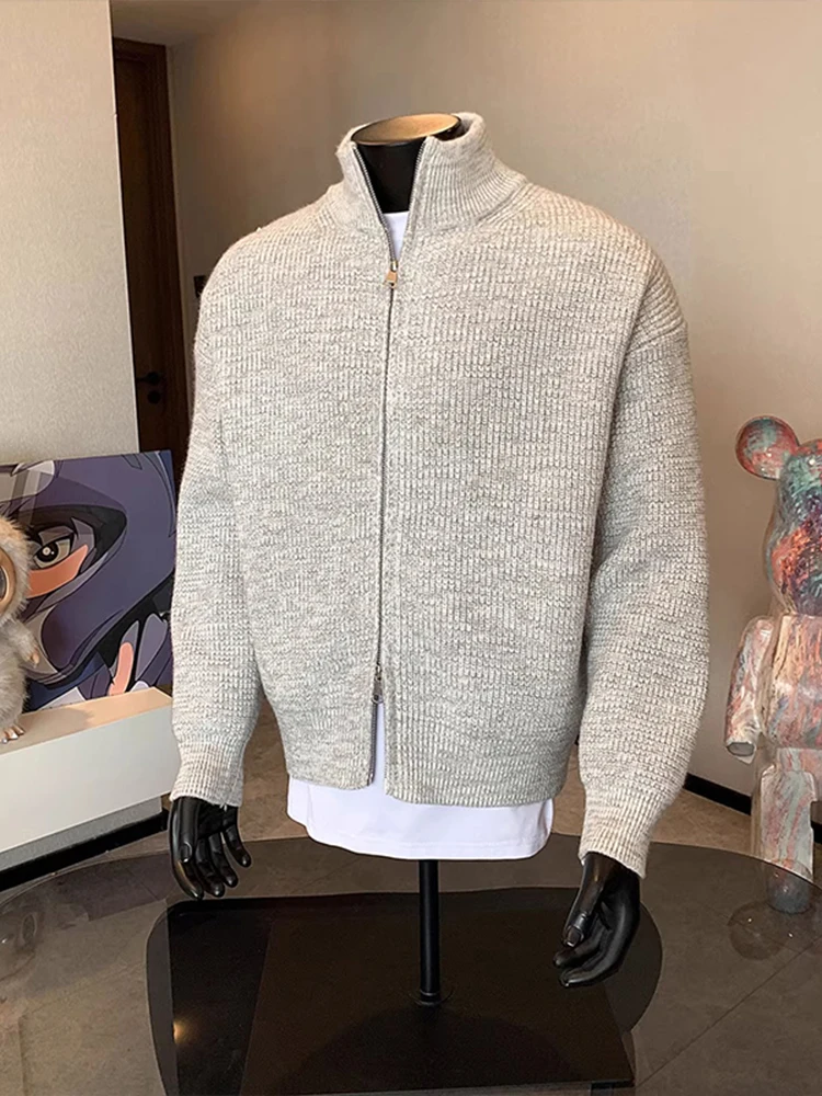 

Мужской утепленный кардиган на молнии, осенне-зимний, в американском стиле, повседневный, с воротником-стойкой, вязаная верхняя одежда премиум-класса