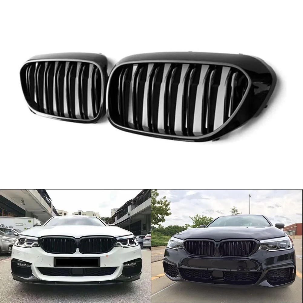 

2PCS Front Kidney Grill Grille Set For BMW 5 Series G30 G31 G38 530i 540i 2017 2018 2019 Glossy Black Auto Car Replacement