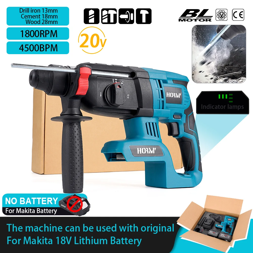 

18V 1800rpm Brushless Cordless Rotary Electric Hammer Drill Rechargeable Multifunctional Impact Drill Tool For Makita Battery