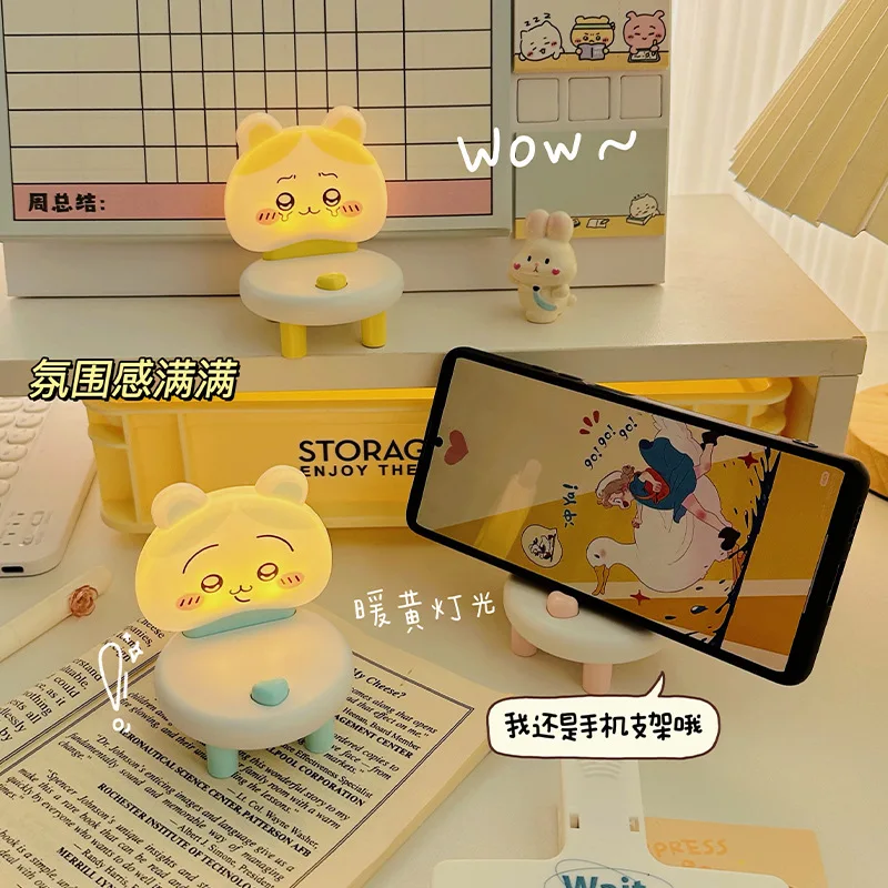 Cute Cartoon Kawaii Chiikawa Hachiware Usagi Night Light Desktop Mobile Phone Holder Mini Silicone Girly Heart Night Light