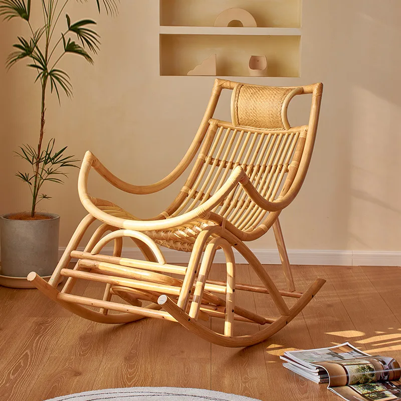 Japanese-style rocking recliner natural rattan family recliner lazy lunch break free chair adult balcony leisure rattan chair